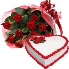 Red Dutch Roses Bouquet with 1 Kg Heart Shaped Cake